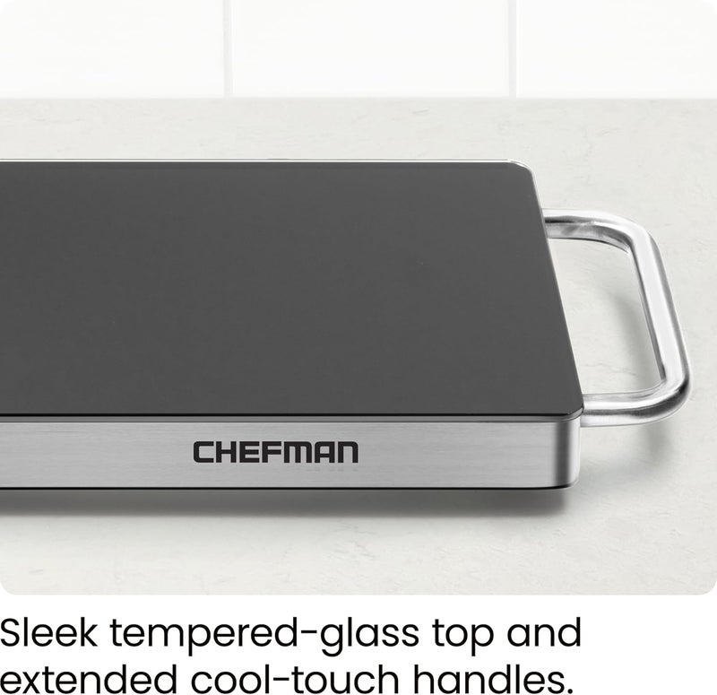 Chefman Long Electric Warming Plate Heating Element, Prep Food for Parties, Stainless Steel Frame & Tempered Glass Surface, Buffet at Home, for Trays & Dishes, Cool-Touch Handles, Black - Image 3